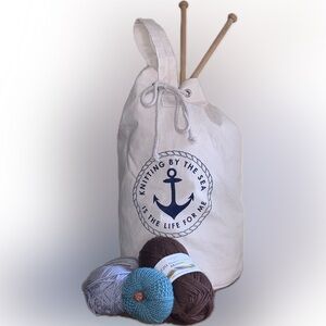 Knitting Crochet Project Beach Pool Bag Cotton Drawstring Duffle Sling Shoulder